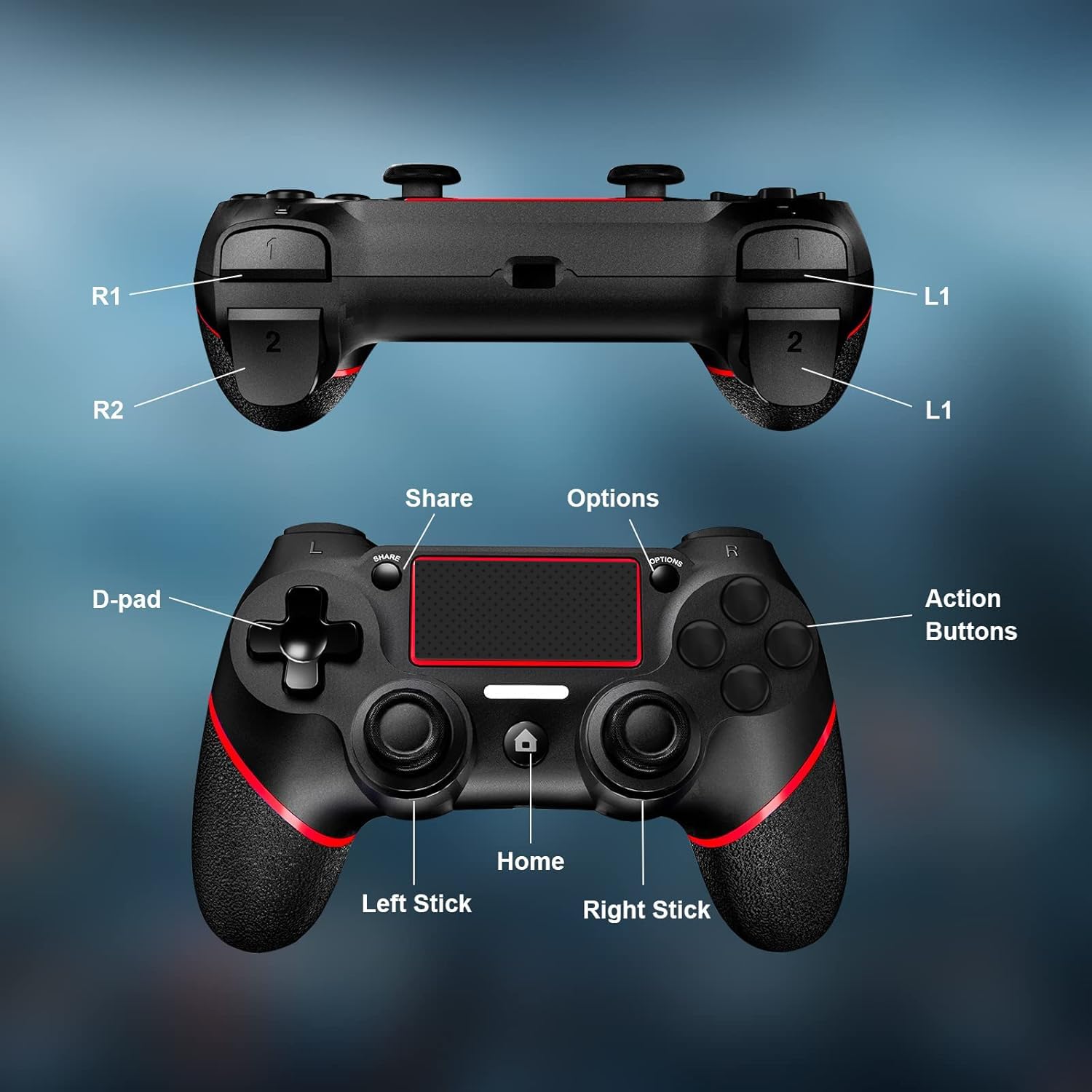 SZYUYU Wireless Controller for Ps4 Romote Compatible with Ps4/Slim/Pro/Windows PC, Controller for Ps4 with 3.5mm Audio Jack, Touch Pad,Six Axis Motion Control, Charging Cable(BLACK RED) 7 71PLdAL7foL. SL1500