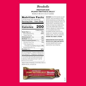 Barebells Protein Bar Peanut Butter & Jelly 12 Count (Pack of 2), 20g Protein, 0g added sugar, High Protein Snack, Soft Texture 1.94 oz (55g)
