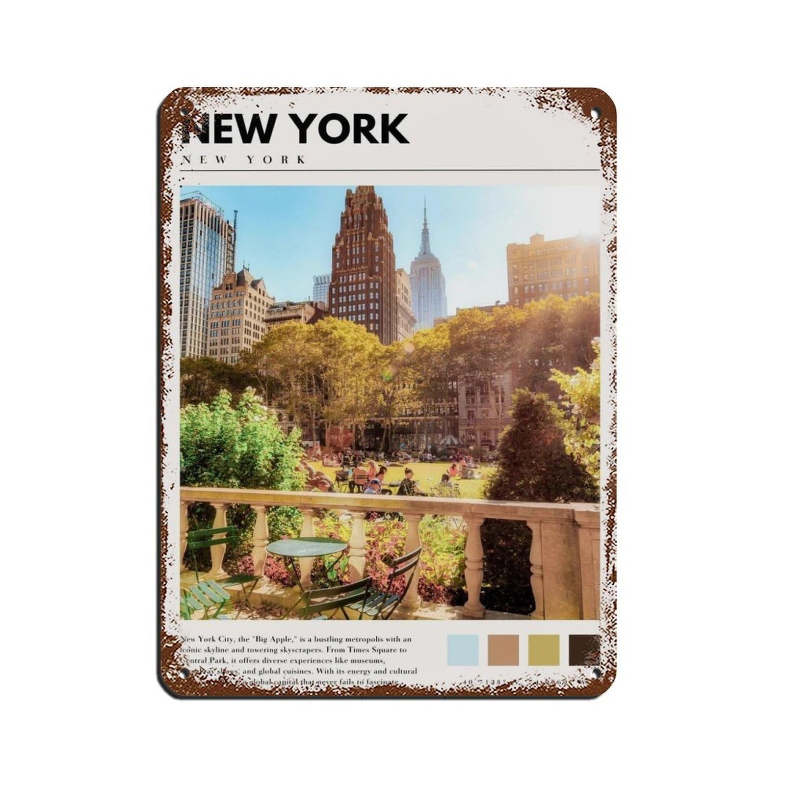 New York City Manhattan City Art Tin Sign Vintage Metal Pub Club Cafe Bar Home Wall Art Decoration Poster Retro 12x16inch(30x40cm)