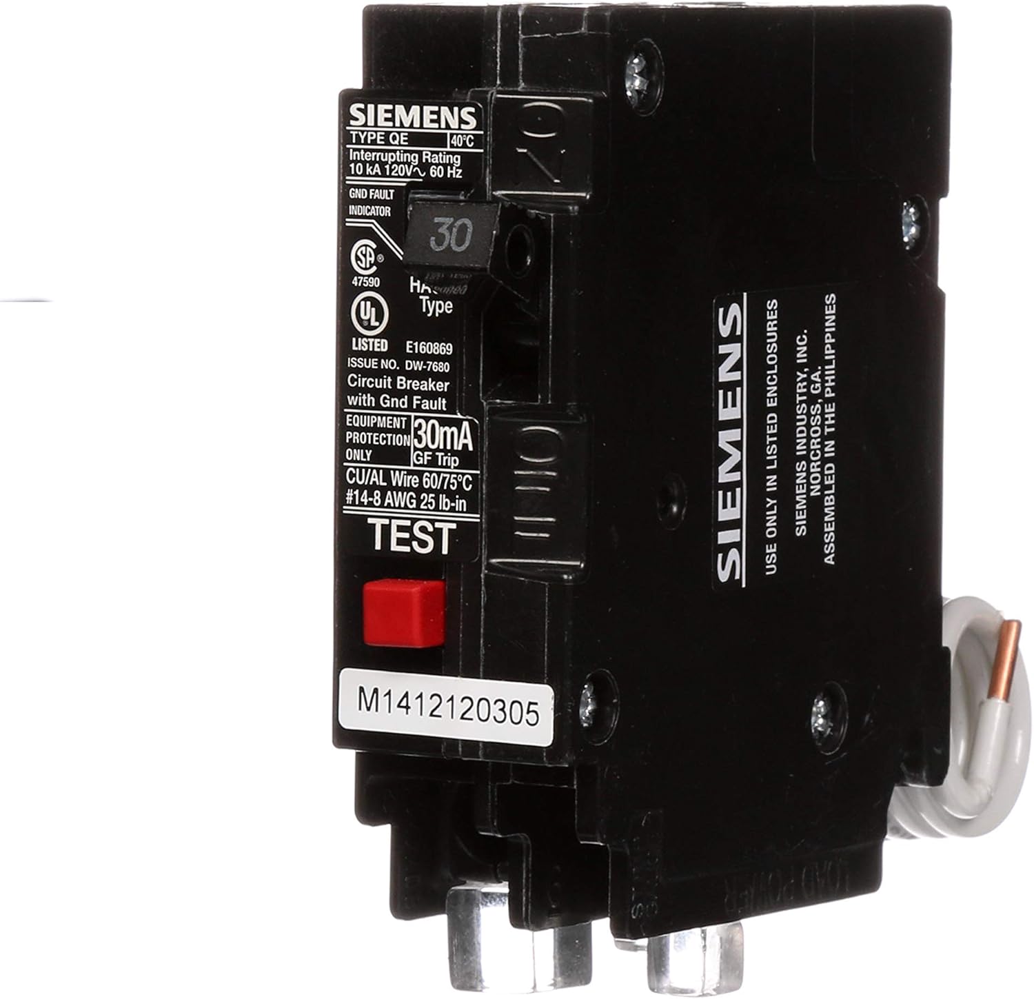 QE130 30-Amp Single Pole 120-Volt Ground Fault Equipment Protection Circuit Breaker