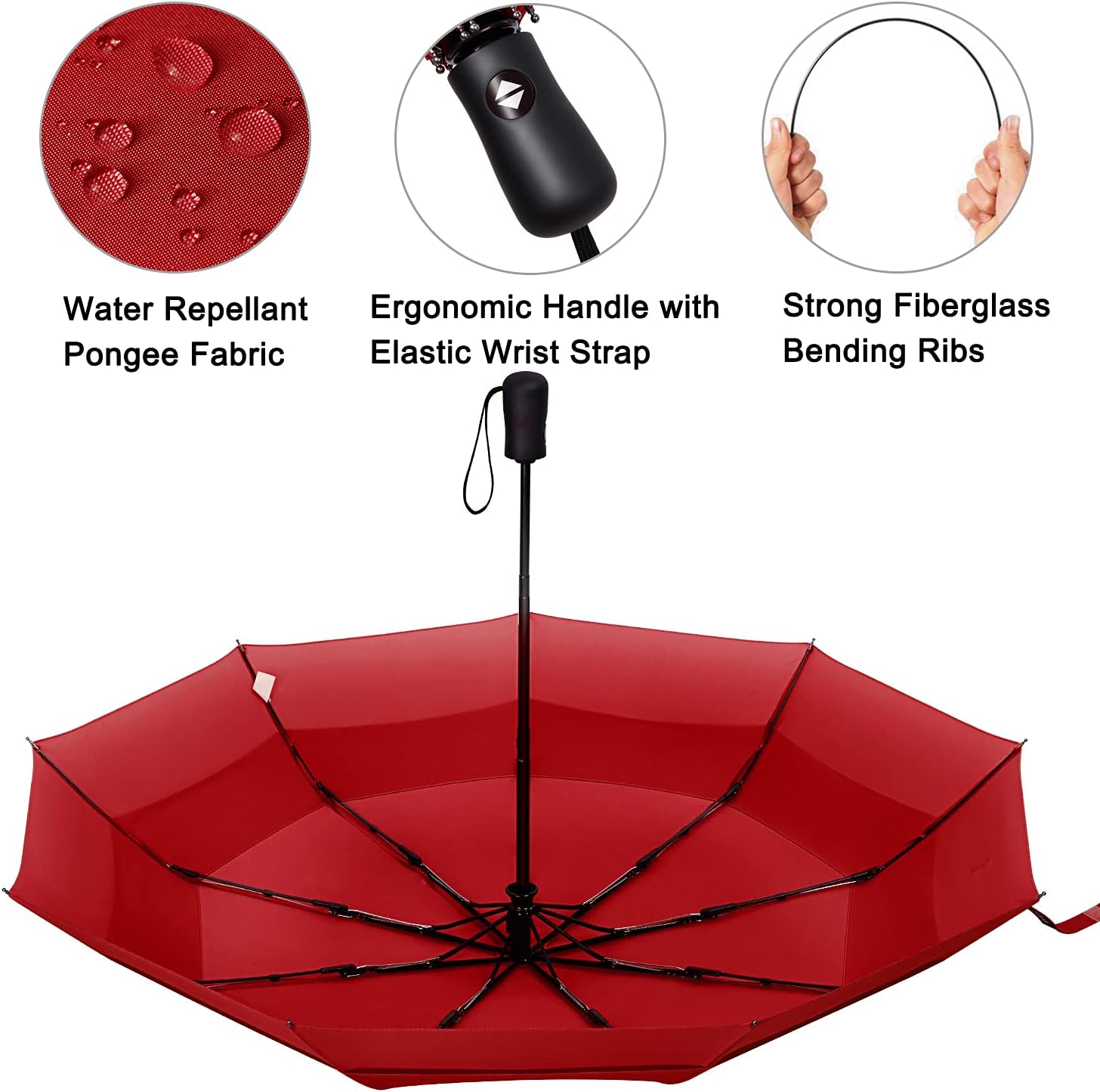 review G4Free 42 Inch Compact Travel Umbrella, Windproof Small Folding Backpack Umbrella for Rain, Auto Open and Close Button