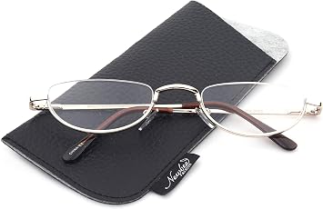 Half Moon Shaped Frame Reading Glasses Spring Hinge Flat Top Slim Frame Men Women Half Frame Reading Glasses with Pouch Gold +1.0