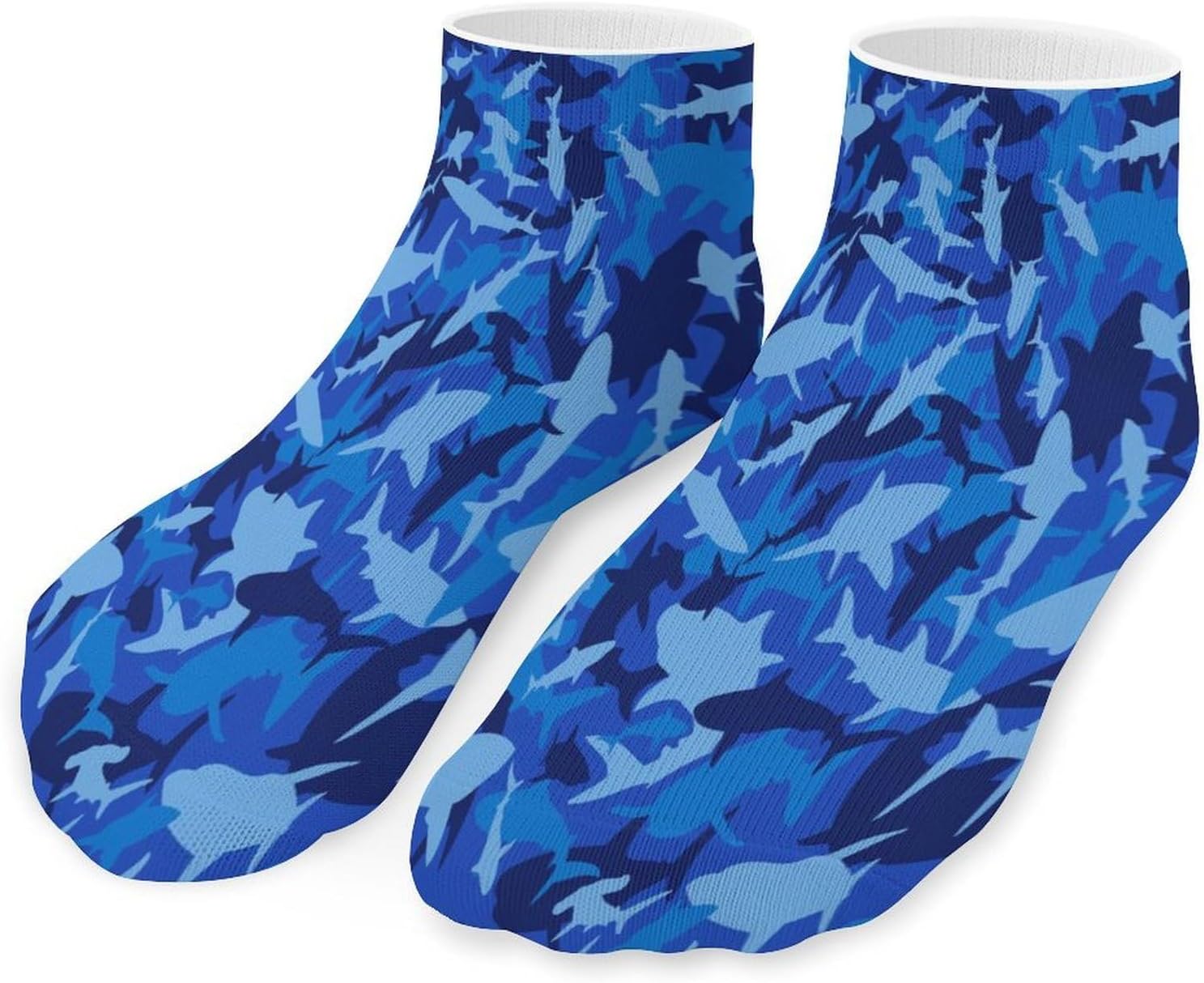 Blue Camouflage Shark Ankle Socks for Men Women Low Cut Crew Sock Casual Sports Clothing