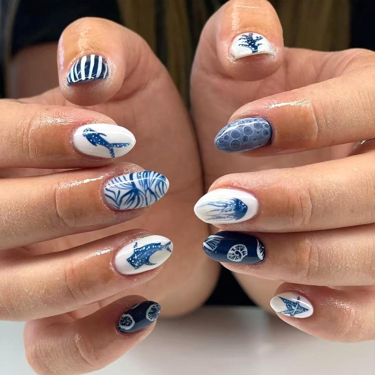 Summer Press on Nails - Marine Life Blue Nail Tips