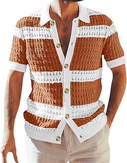 Camisas de manga corta para hombre, corte de color, cárdigan, camisetas para hombre