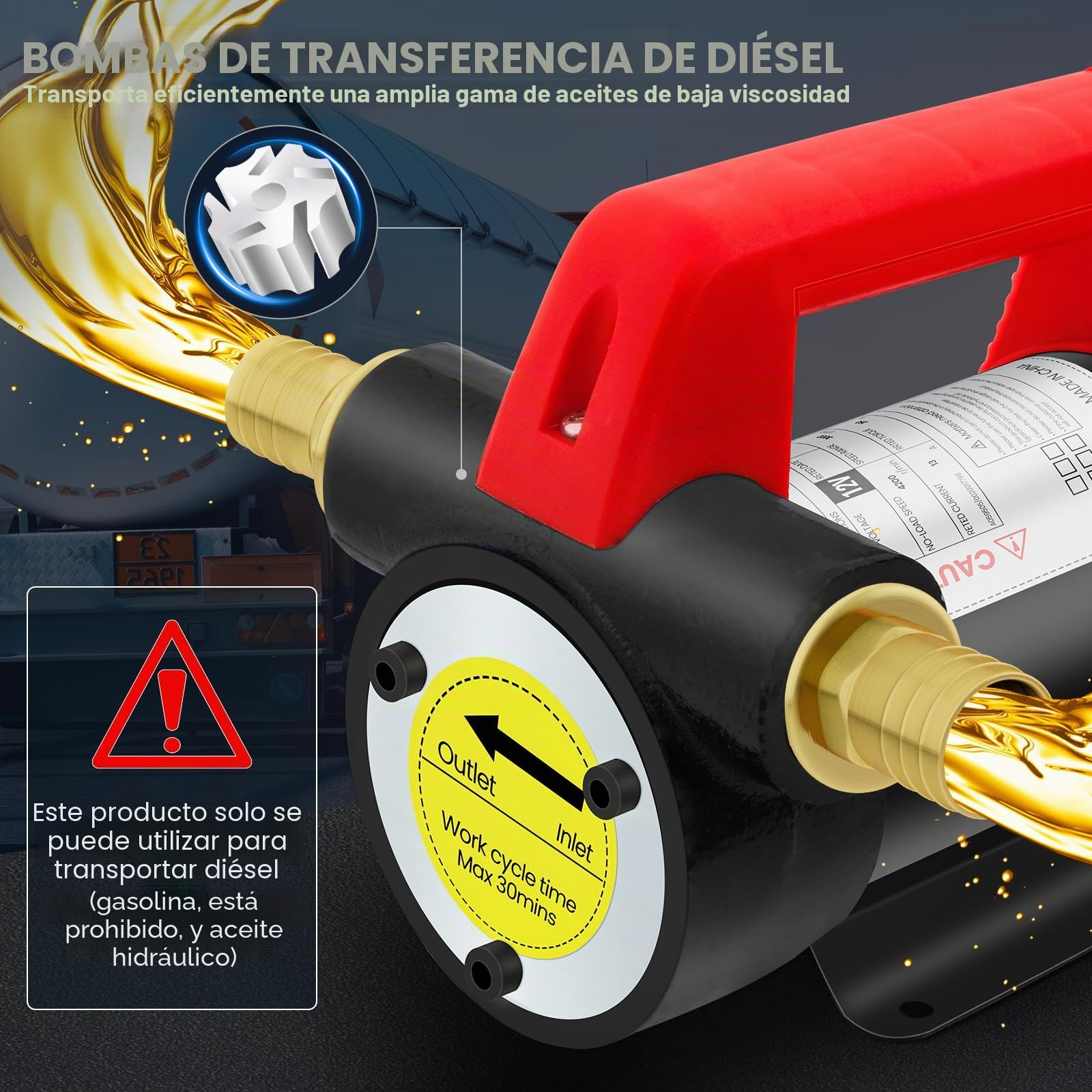 Bomba de Transferencia de Diesel 12V 200W Bomba de Transferencia de Combustible con Boquilla de Auto Apagado y Mangueras, Kit de Combustible Autocebante