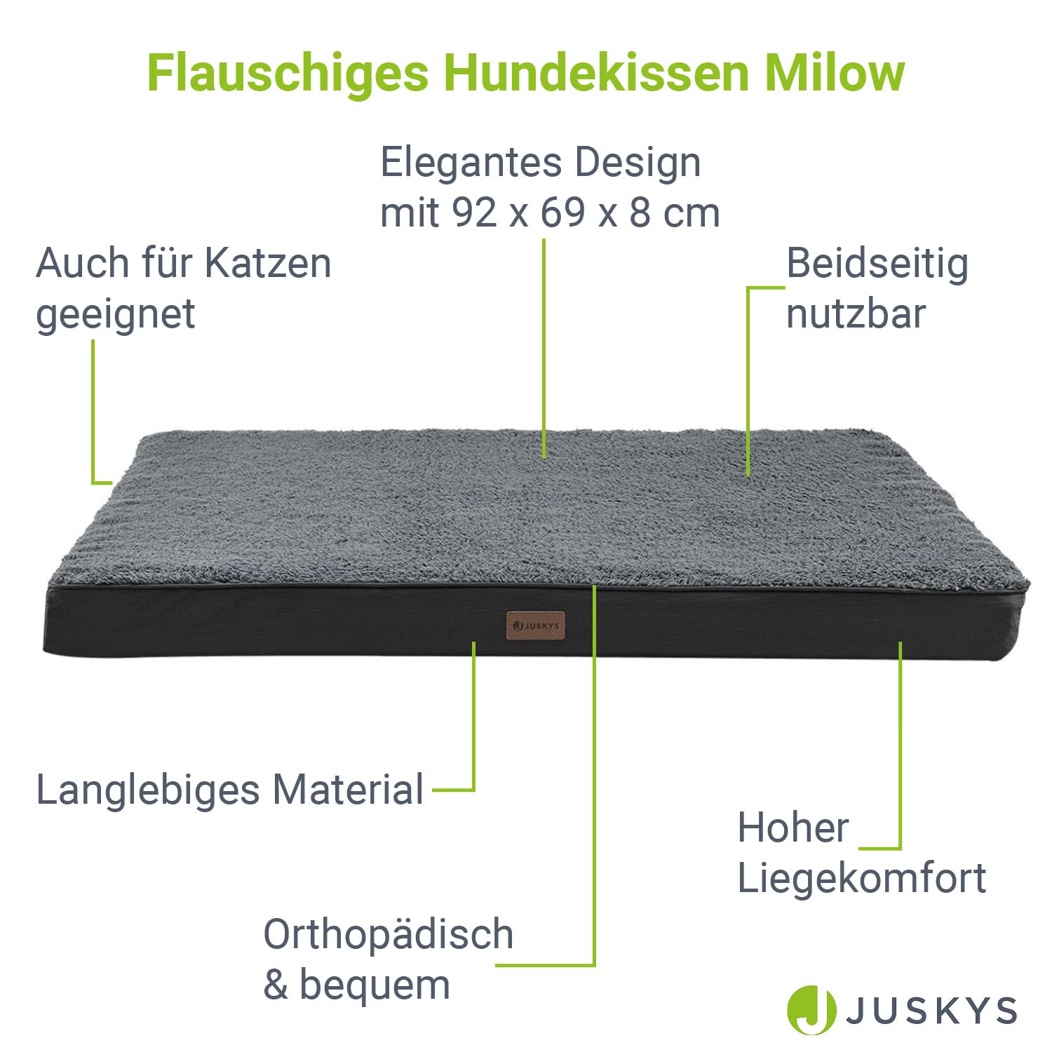 Juskys Hundebett Milow orthopädisch 92x69cm - flauschig & stabil - Bezug abnehmbar & waschbar - Hundekissen Hundematte für mittlere Hunde - Grau