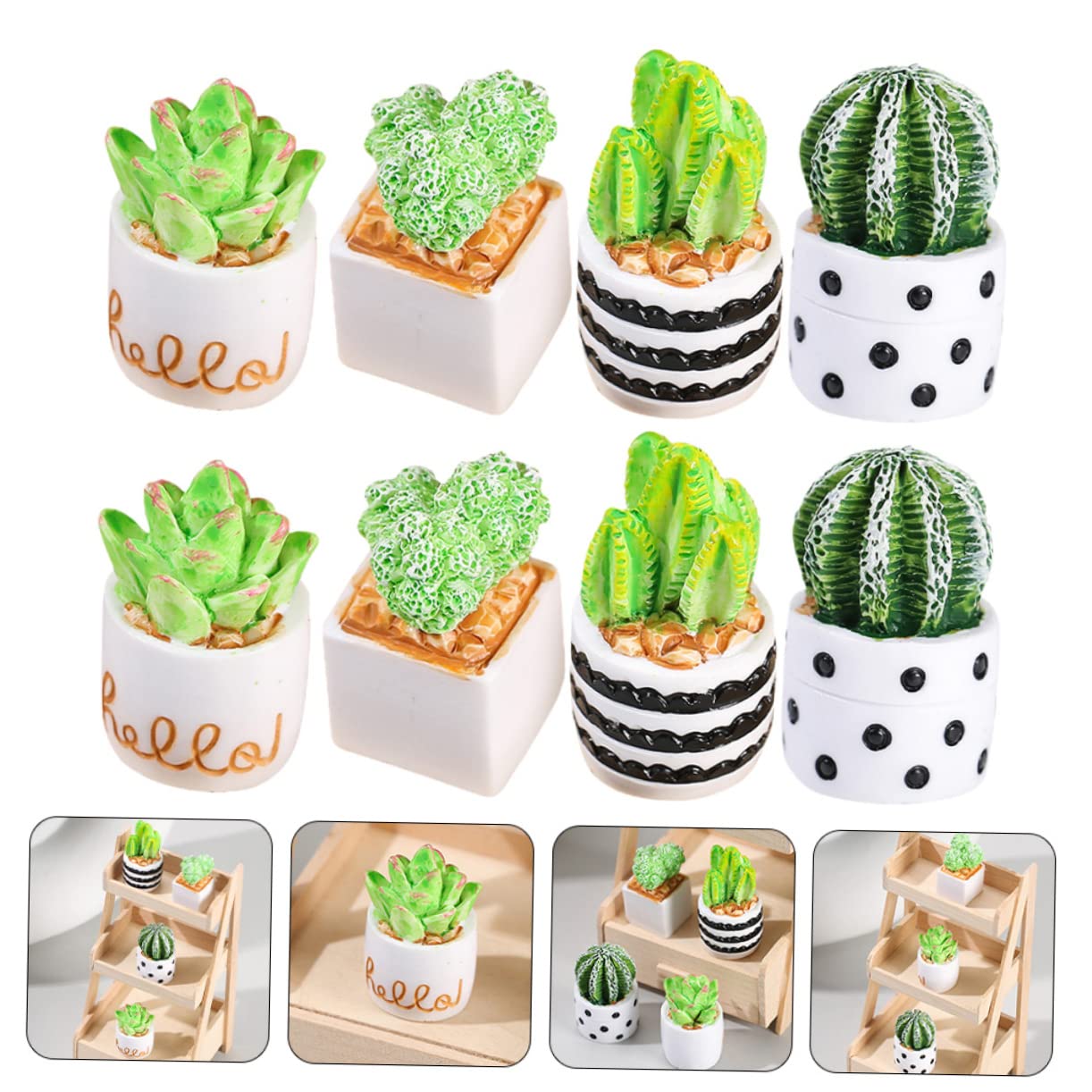 OUNONA 5 Series Mini Cactus Artificial De Resina Adornos De Jardín Miniatura Decoración De Oficina Y Hogar Plantas Simuladas De Cactus Macetas 8 Piezas X 5