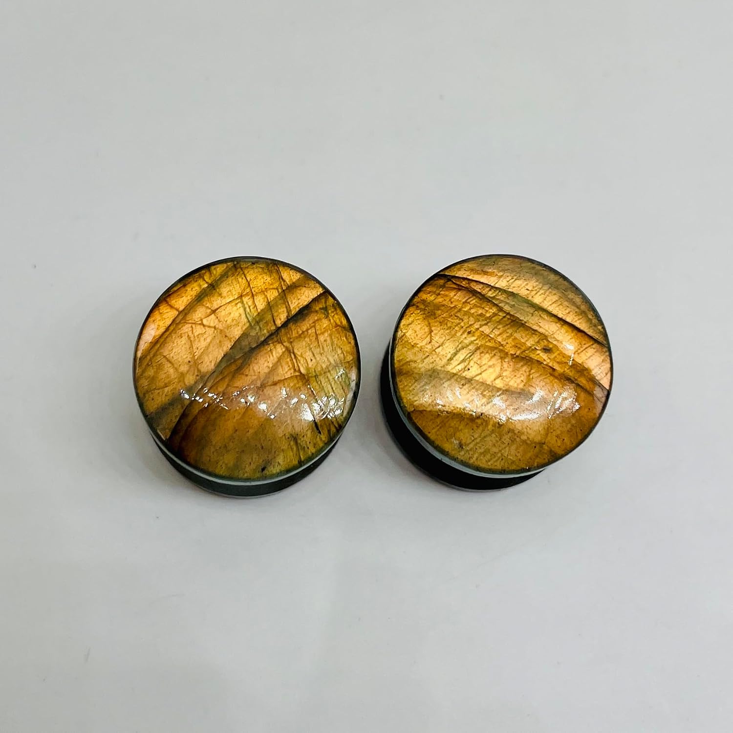 Natural Flashy Labradorite Gemstone Double Flared Ear Plugs – Handmade Stone Gauges, Organic Body Piercing Jewelry for Stretched Ears