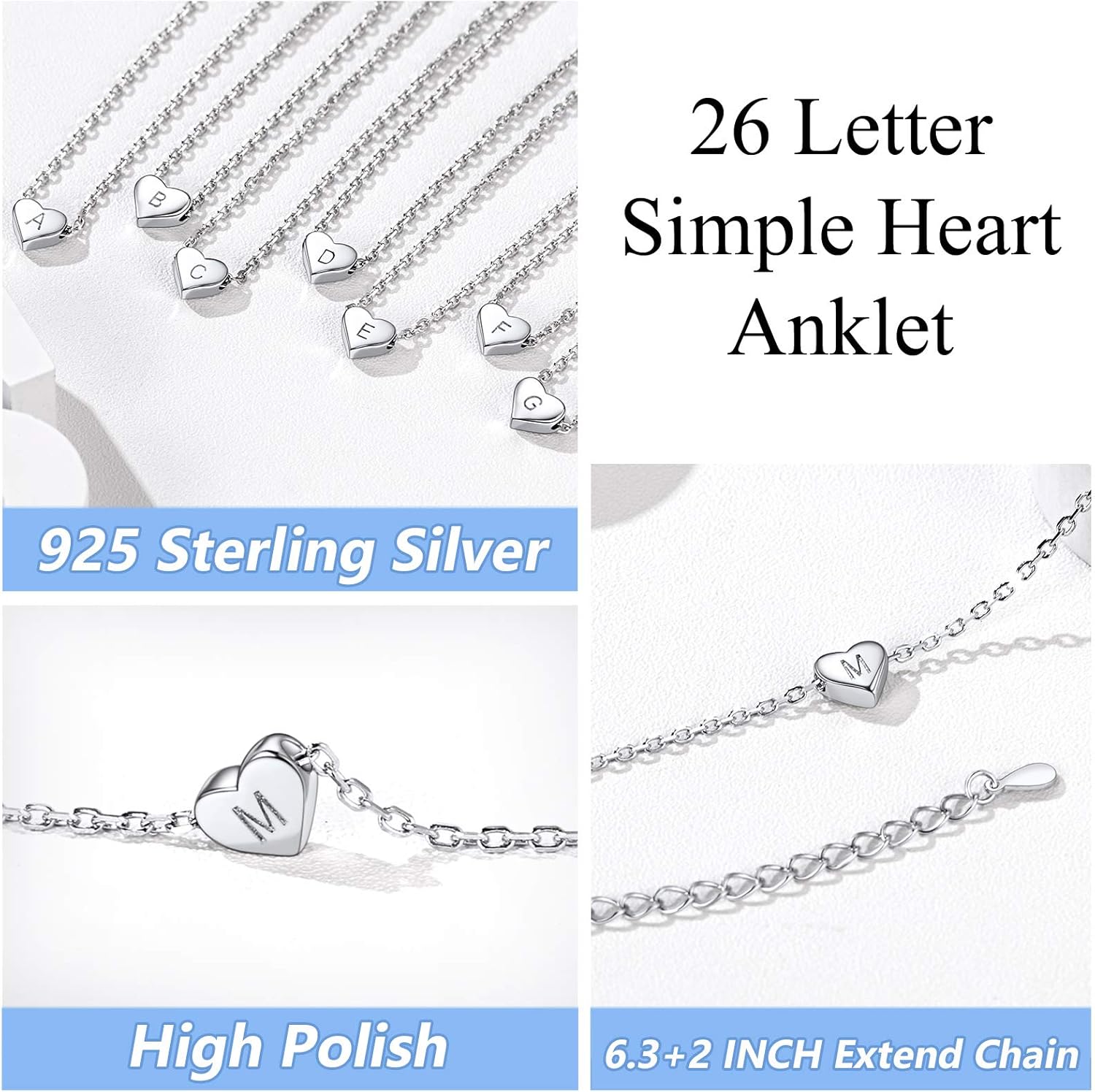 Silvora Personalized Custom Hypoallergenic Initial Letter Anklets for Women Mom Daughter Women Wife, Sterling Silver Disc Alphabet Adjustable Chain Jewelry Gifts