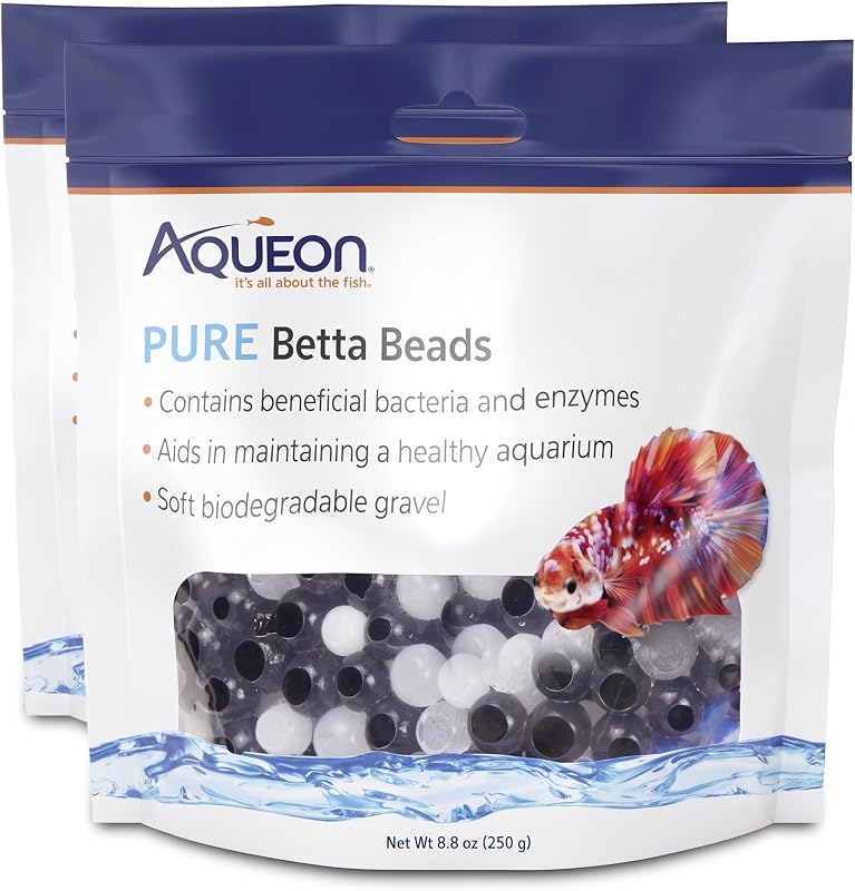 Aqueon Pure Betta Beads para Tratamento de Água em Aquários sem Filtro, Preto e Branco, Pacote com 2