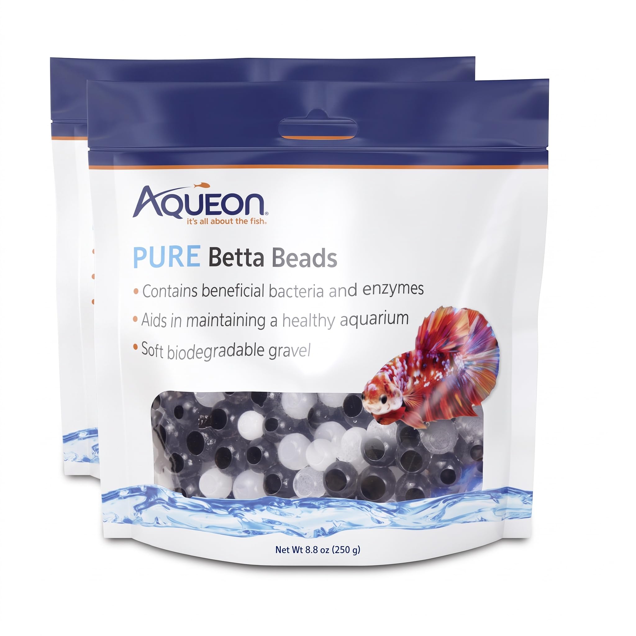 Aqueon Pure Betta Beads, Water Care for Unfiltered Aquariums, Maintains Clear Water and Helps Breakdown Organic Sludge, Black &amp; White (Pack of 2)