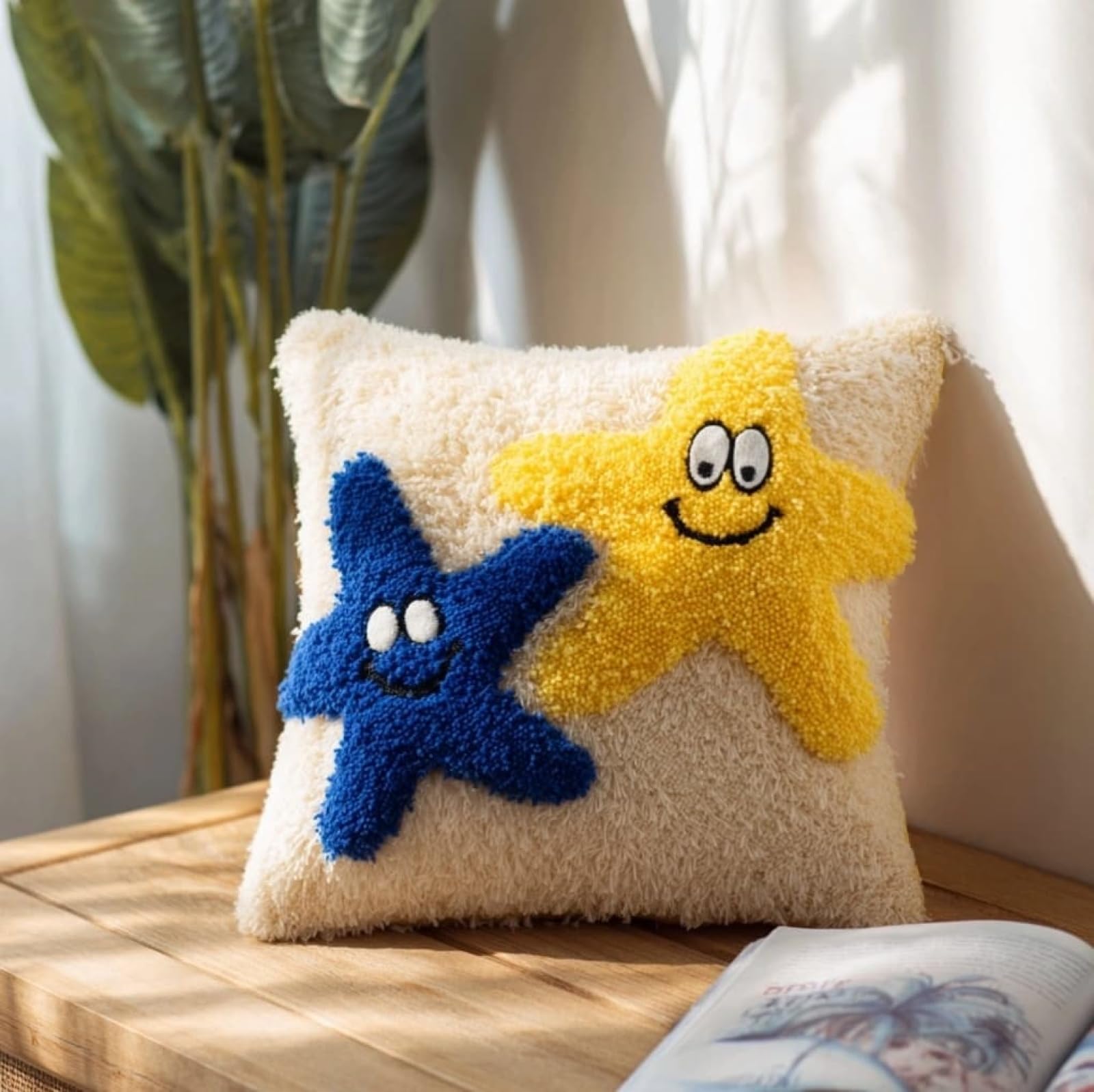 Axiangzik 002 Latch Hook Pillow Craft Kit,Cute Starfish 43X43cm/17X17inch,Complete Starter Kit For Beginners & Craft Enthusiasts