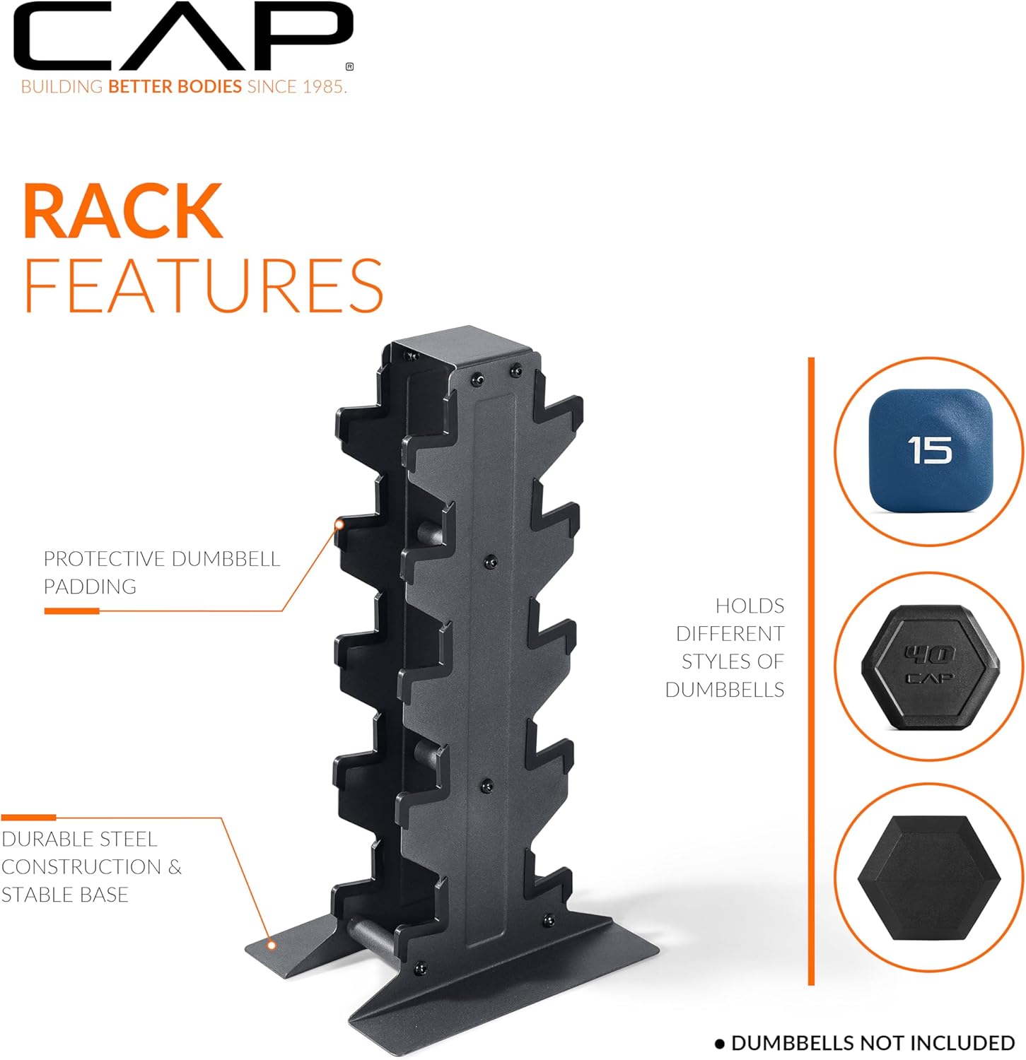 CAP Barbell Rubber Coated Hex Dumbbell Set with Vertical Rack | 100-300 lbs Free Weights Dumbbells Set for Home Gym | Multiple Options