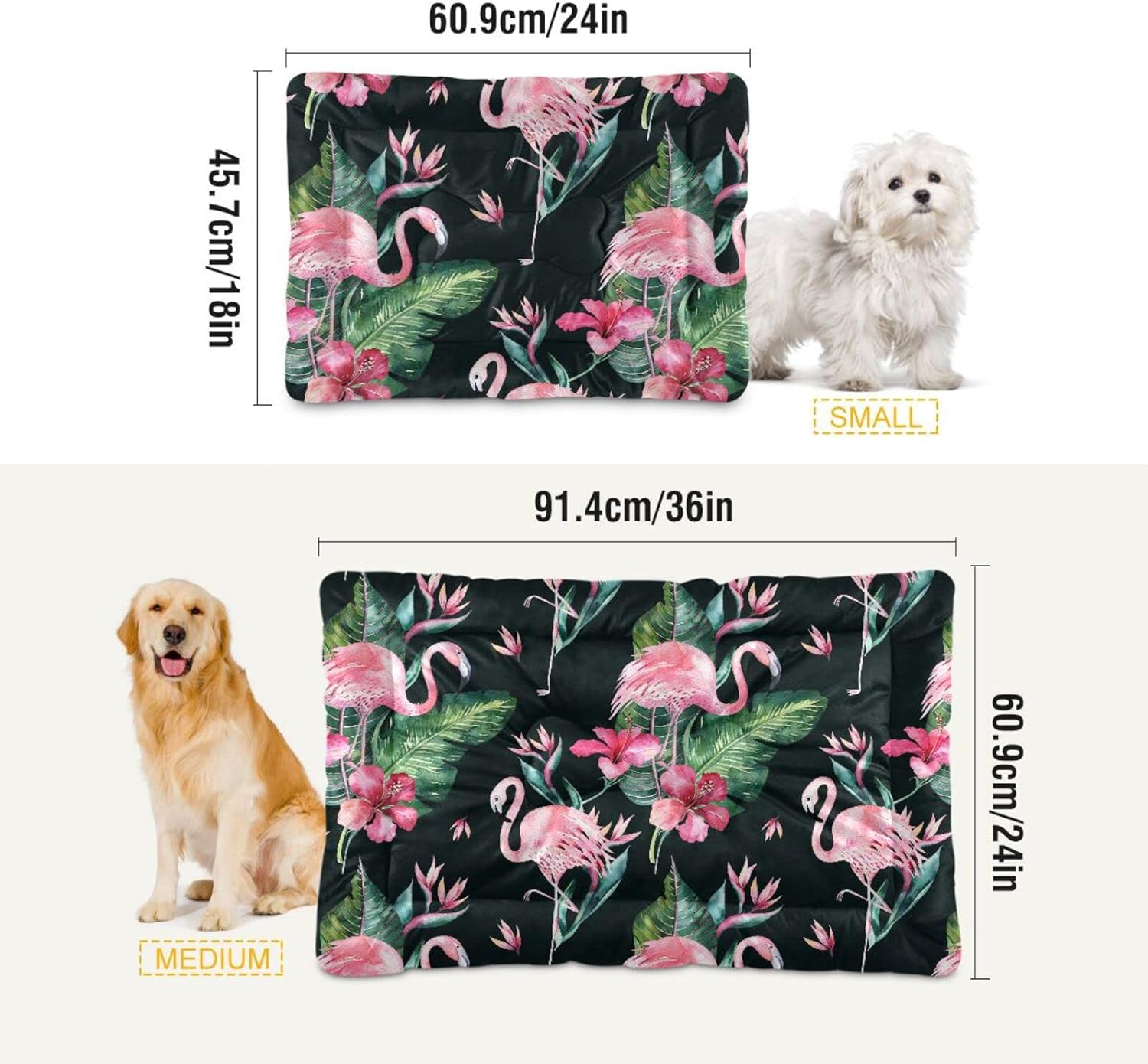 review Tropical Floral Flamingo Dog Cat Bed Washable Crate Pet Bed Anti-Slip Comfortable Dog Kennel Crate Mat for Indoor Small Medium Large Dogs, 18 x 24 Inch