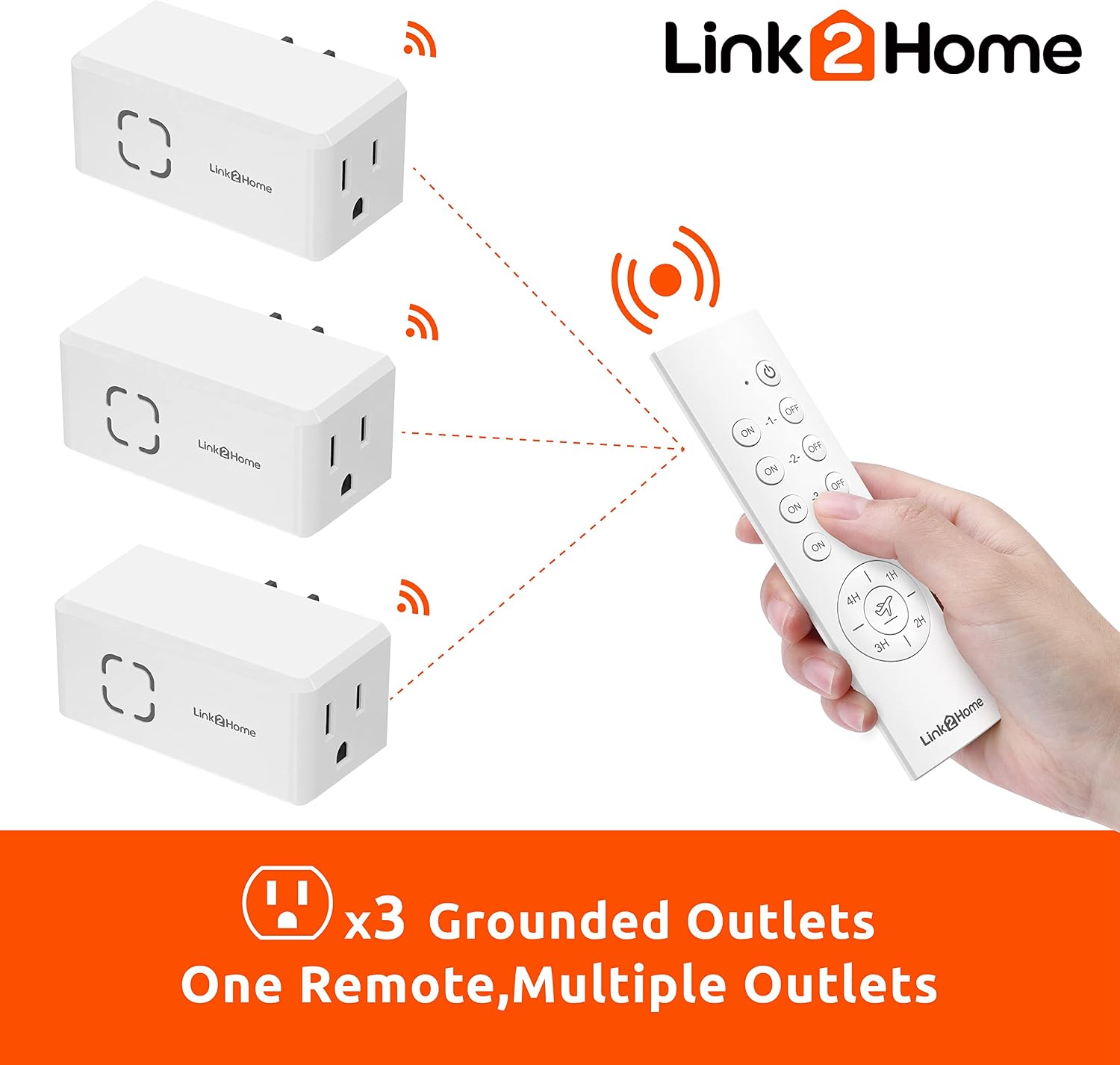 Link2Home Wireless Remote Control Outlet Light Switch, Countdown Timer and Random Function, 100 ft range.