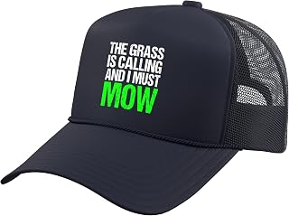 The Grass is Calling and I Must Mow | Funny Lawn Care Trucker Hat with Adjustable Mesh Back