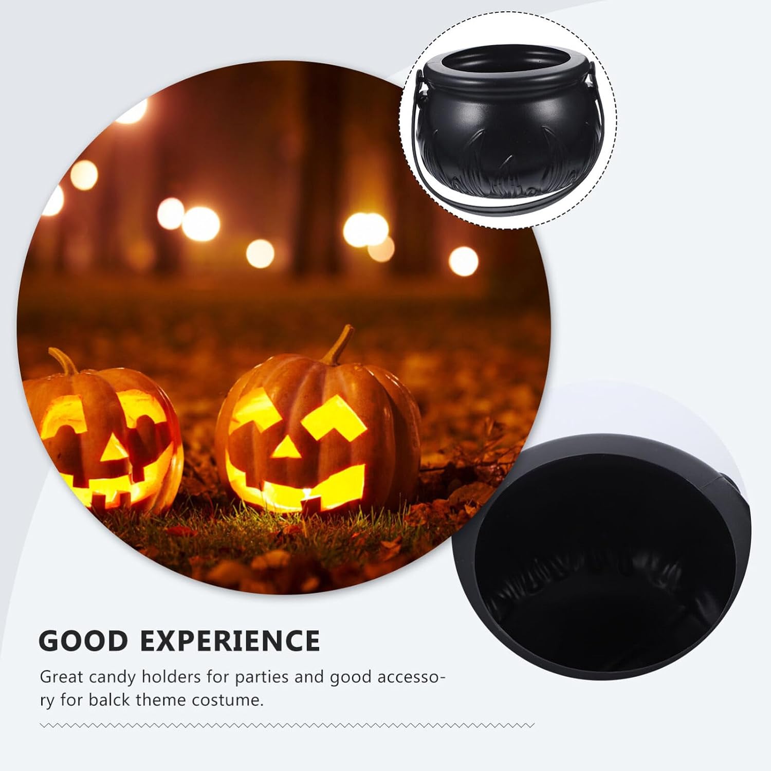 SEWACC Halloween Cauldron Plastic Cauldron Black Candy Bucket Halloween Decor Witches Candy Jar for Party Decorations Props