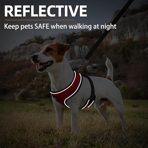 Miniatura 161 de Pupteck - Arnés para perro, chaleco de malla suave con relleno cómodo para cachorros, perros y gatos, evita los tirones, color negro y blanco