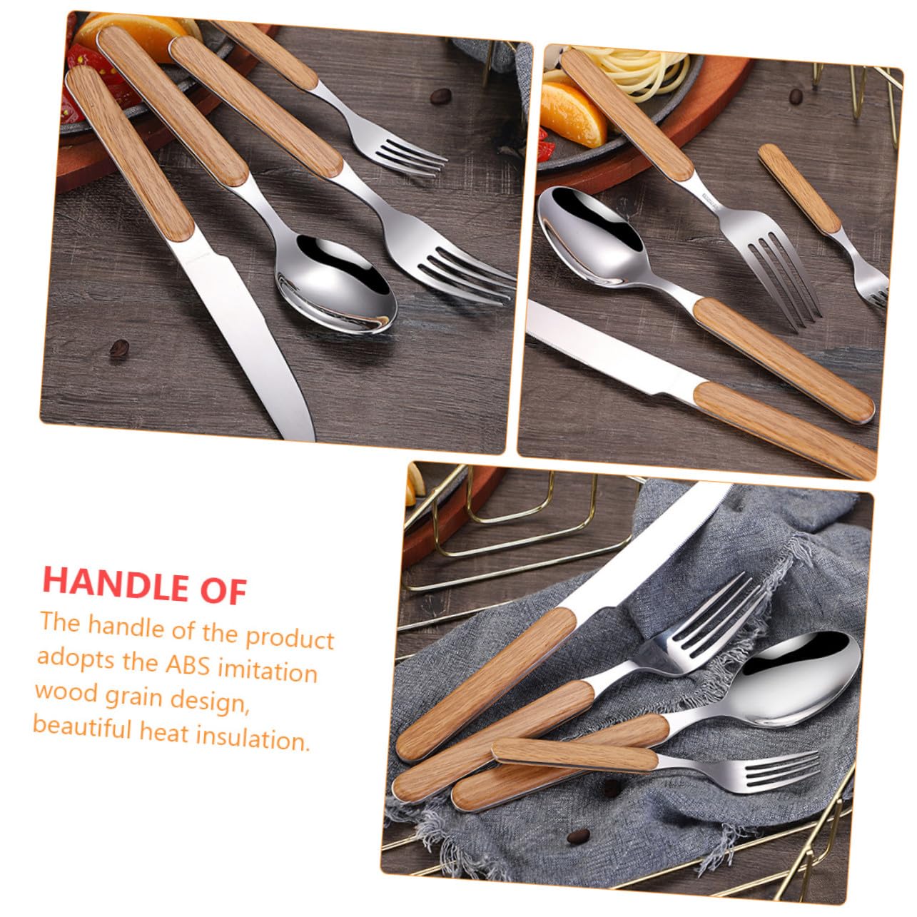 Besteckset Langlebig und Spülmaschinenfest aus Edelstahl mit Holzgriff 4 Stück Retro Küchenbesteck als Einweihungsgeschenk