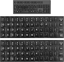 2 x English Keyboard Stickers, White Letters on Black Background, Universal Keyboard Key Protection for Laptops and Desktops