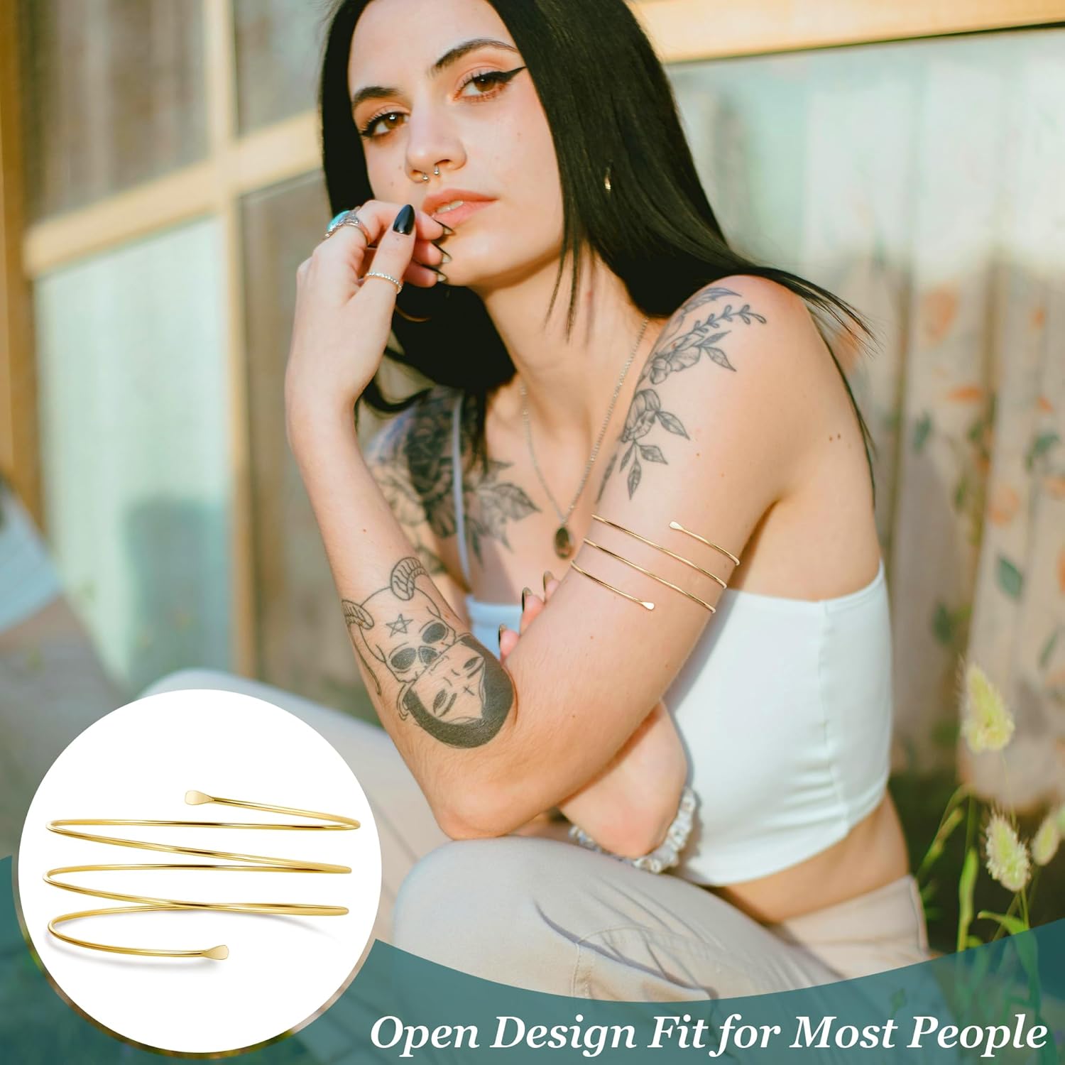 REVOLIA 6Pcs Arm Cuff Upper Arm Band Chunky Gold Cuff Bracelets for Women Adjustable Upper Arm Bracelet Minimalist Coil Bangle Open Wide Warp Bracelets Set - Image 4