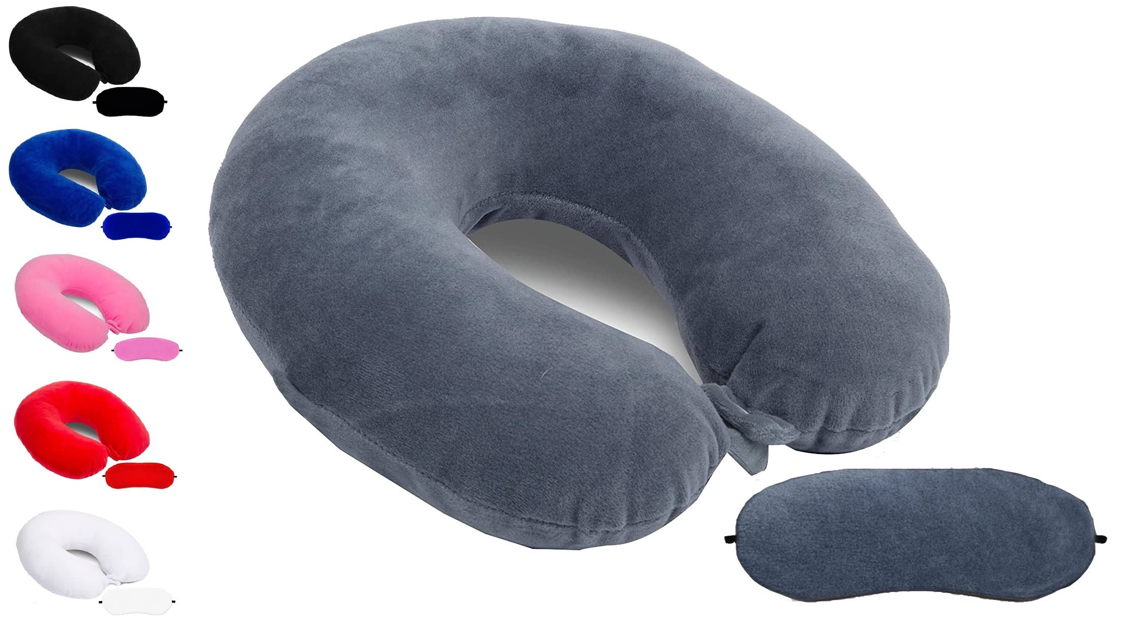 Juzzii Valvet U Shape Neck Pillow and Blind Sleeping Eye Mask for Men Women Girls Boys Kids- Combo(Gray)