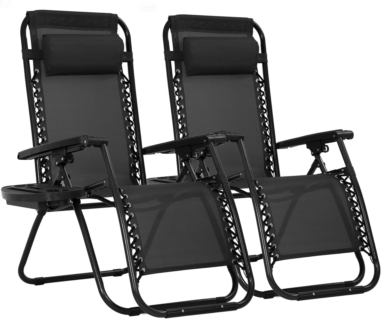 PayLessHere Lounge Chair Set of 2 Adjustable Zero Gravity Chair Beach Chair Folding Lawn Patio Chair with Removable Pillow and Cup Holder for Poolside Backyard Lawn Beach,Black