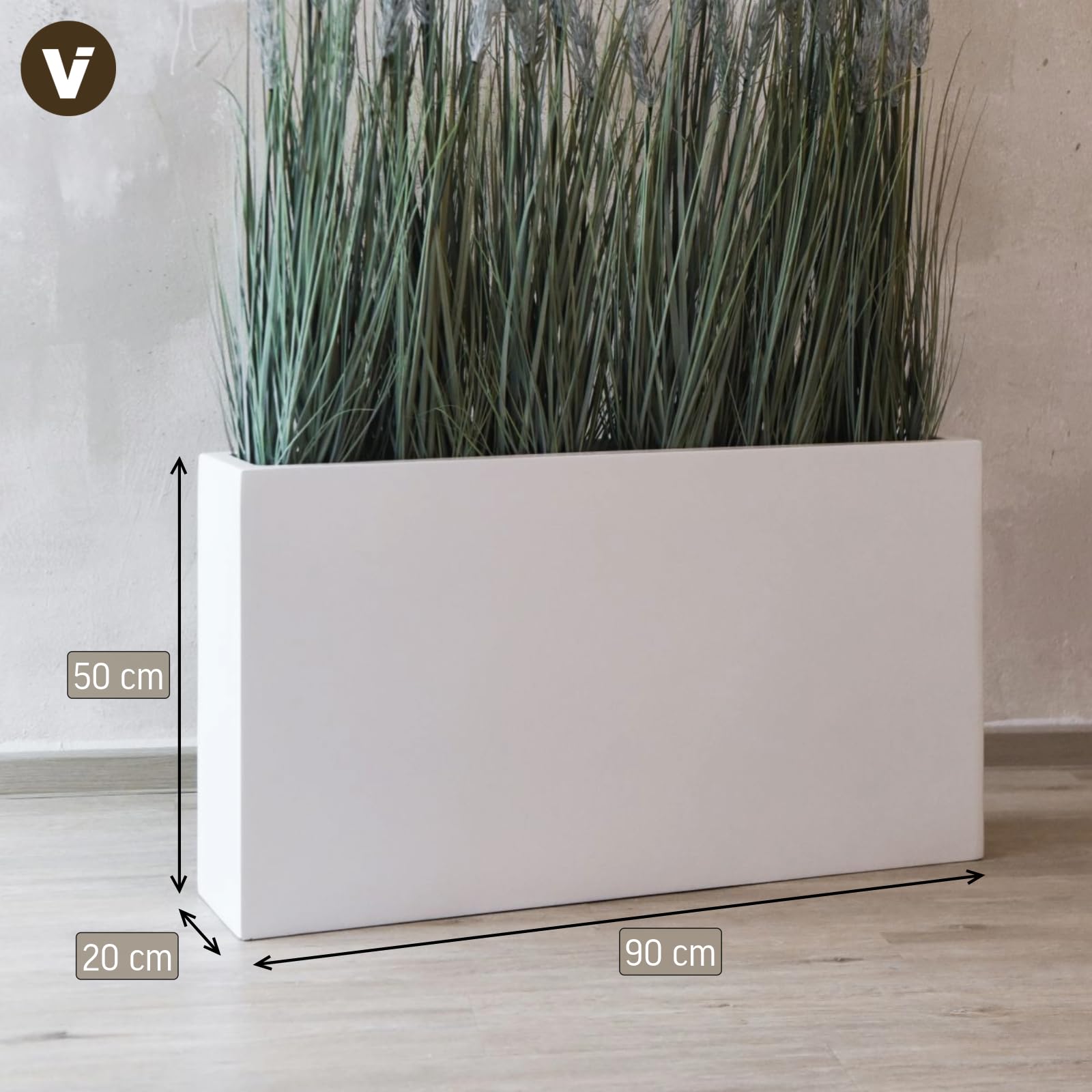 VIVANNO Bac à Plantes Slim Séparation de pièce Fibre de Verre Blanc Mat - Résistant aux intempéries et Durable 50x90x20 cm