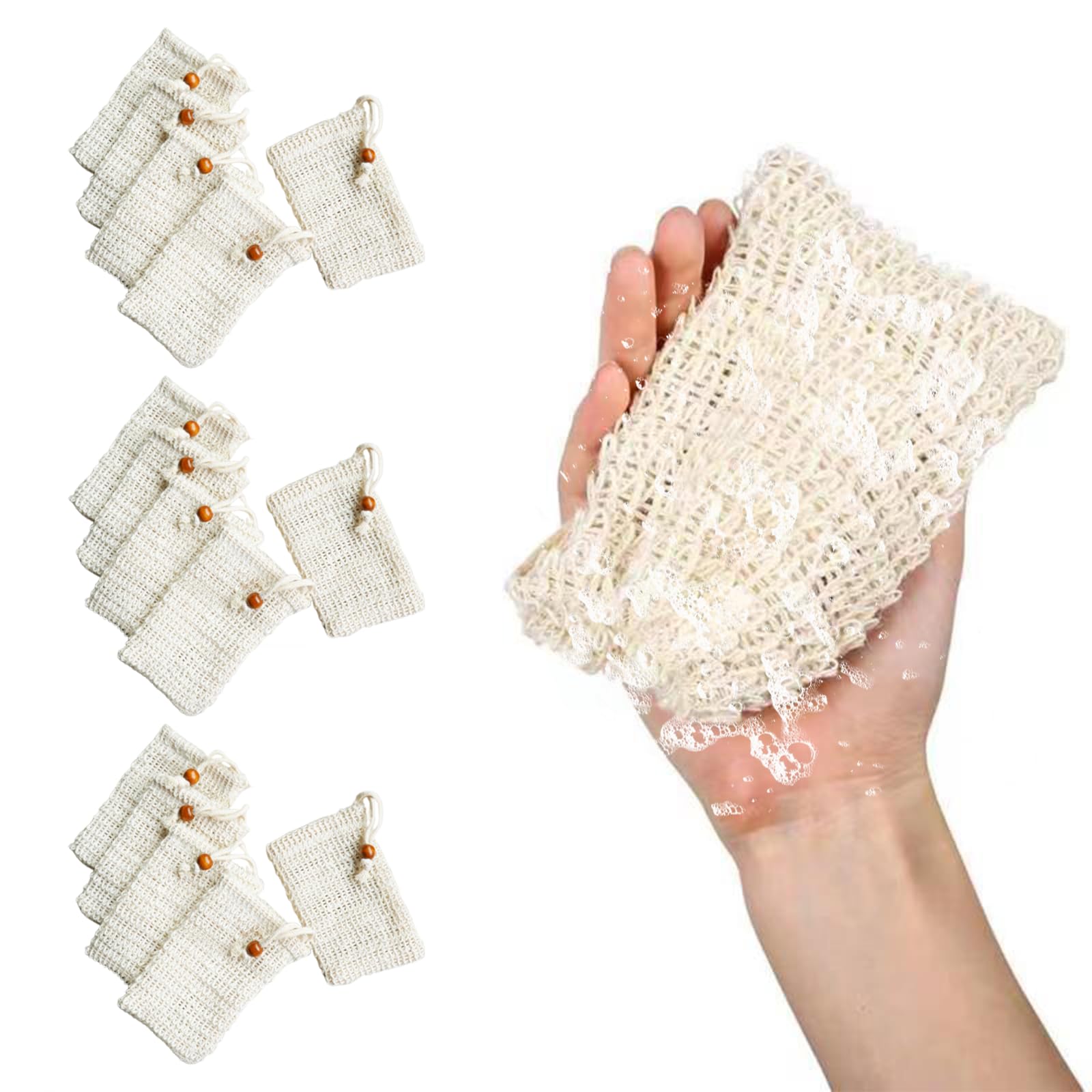 Bolsas de Sisal Natural para Jabón Sólido, Espuma y Champú Sólido - 15 Unidades