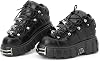 Botas góticas de plataforma metálica para mujer, estilo punk, con cordones, tipo combat, tobilleras negras, botas de motociclista góticas 1