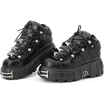 Kluolandi Womens Metal Platform Goth Boots Punk Style Lace-up Combat Boots Ankle Bootie Black Gothic Biker Boots