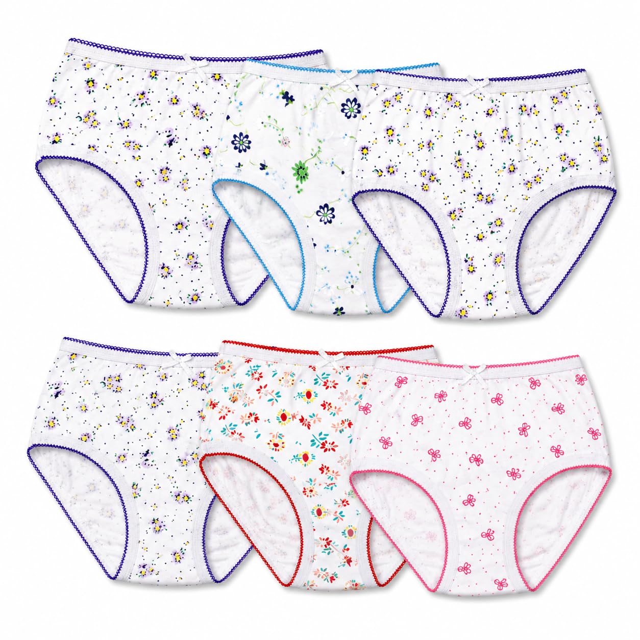 Shopmcr Girls Assoted Pattern 6 Pack Kids Briefs Childrens Toddler Underwear Cotton Comfortable Knickers Pattern Or Plain Back To School Underpants (6P, Pattern, 6-8 Years)