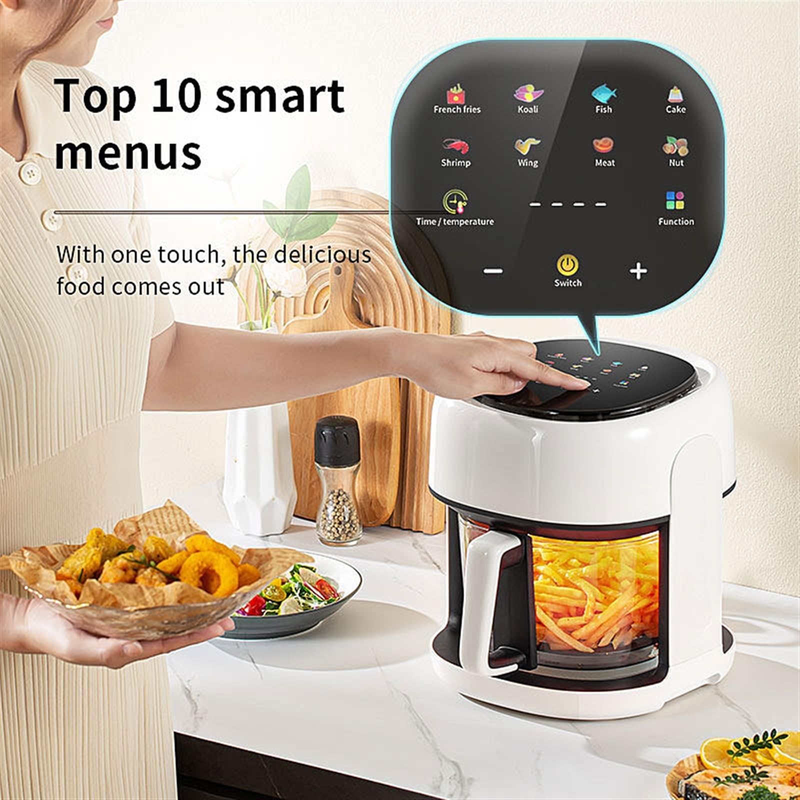 Frytkownice, 4,5 l wizualny elektryczny wyświetlacz cyfrowy ekran dotykowy 1350 W 10 menu frytkownica beztłuszczowa piekarnik bezolejowy domowe frytki smażony kurczak
