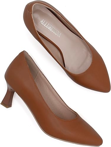 Miniatura 3 de ALLURENANA Zapatos de tacón bajo para mujer, puntera puntiaguda, gruesos, cómodos, sin cordones, tacón de bloque, puntera cerrada, zapatos de vestir