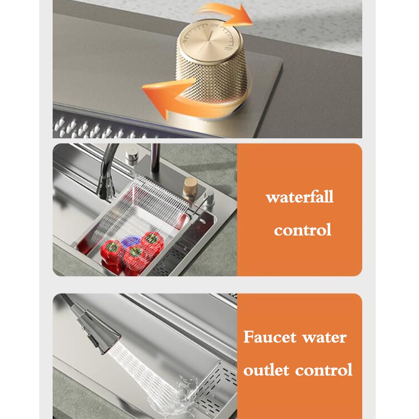Lavello da cucina a vasca singola in acciaio inox color argento, facile da pulire, lavello da bancone integrato, lavello a sifone multifunzione, 68 x 45 x 22, colore: argento