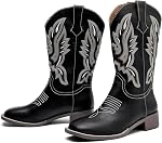 kkdom Cowboy Boots for Women Square Toe Women's Western Boot Cowgirl Mid Calf Boot
