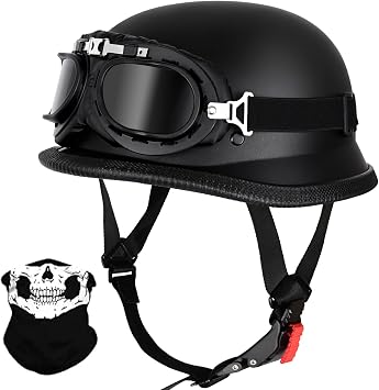 German Style Skull Cap Adult Men Women Half Shell Helmet, DOT Approved Retro Face Helmet for Cruiser Scooter Chopper
