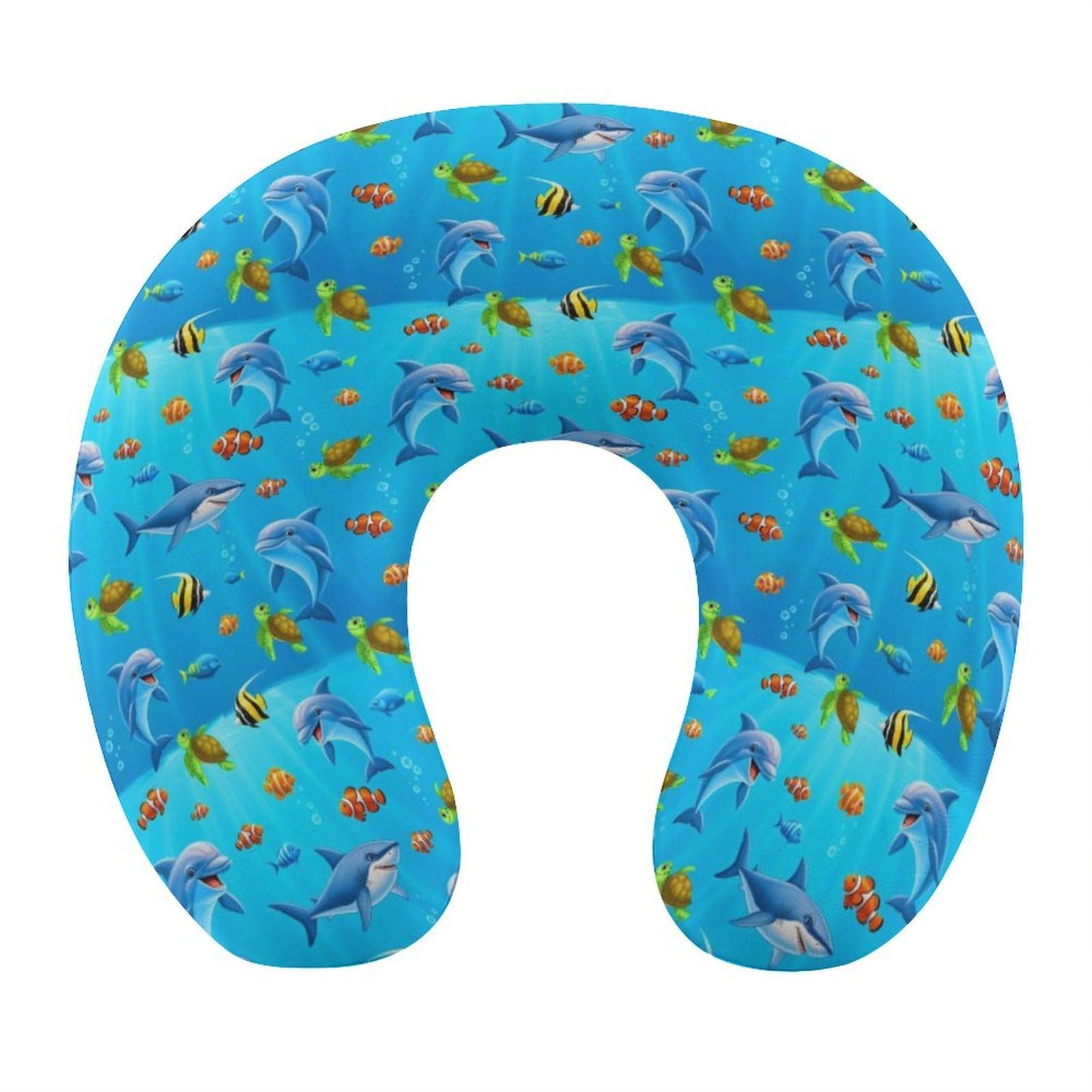 Compact Ocean Sea Shark Turtle Fish Travel Pillow in for Car Sleeping Polyester Neck Head Support Plane Pillows
