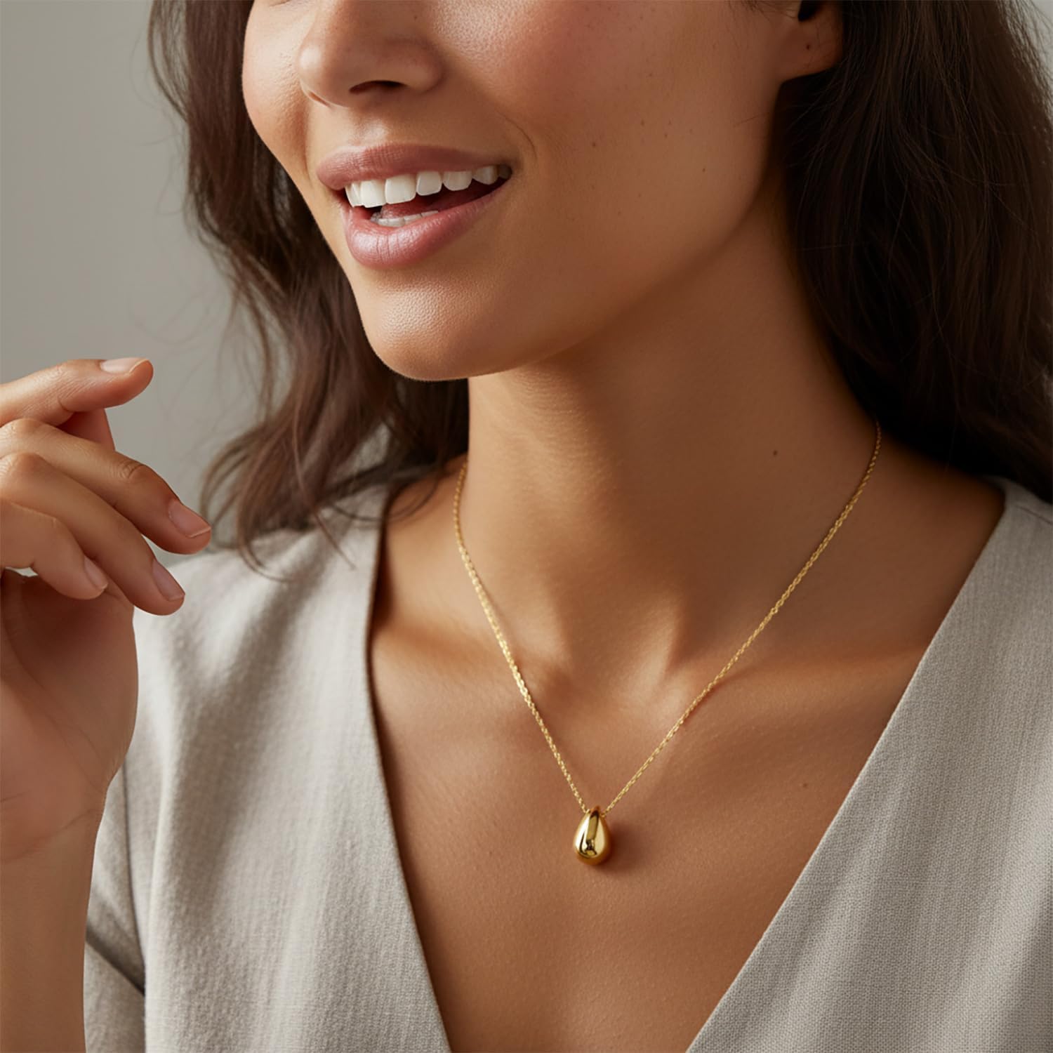 Gold Pendant Necklace for Women 14K Gold Necklaces for Women Teardrop Necklace Minimalist Design and Soft Curves Womens Dainty Necklaces with Pendant - Image 4