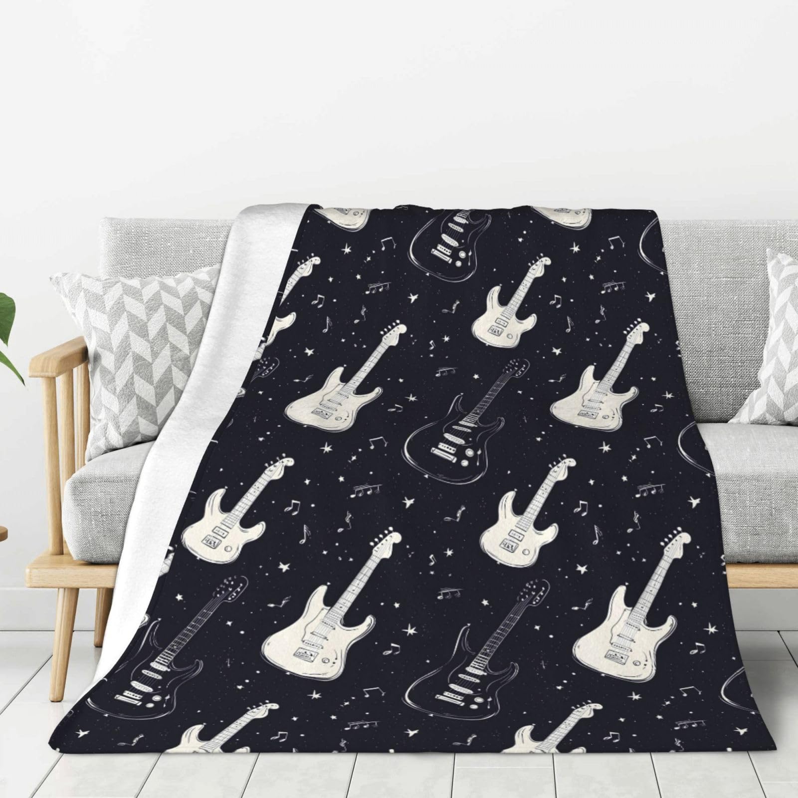 Plaid pour canapé imprimé guitare pour vos soirées cocooning