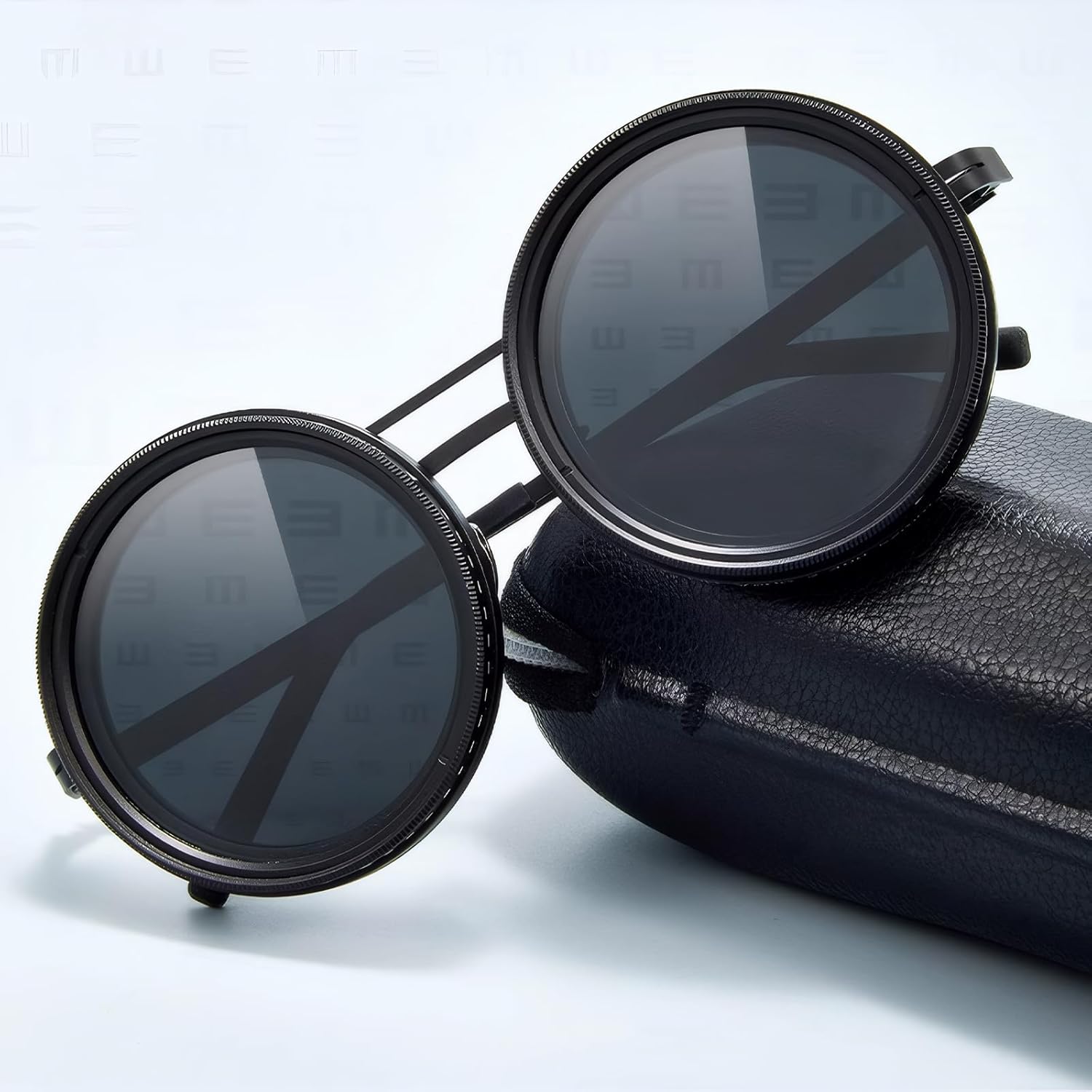 Adjustable Tint Sunglasses for Men, 1-9 Gears Rounded Adjustable Polarized Sunglasses with Mirror Case and Mirror Cloth for Men Beach Shady Fishing Driving (Black) - Image 3