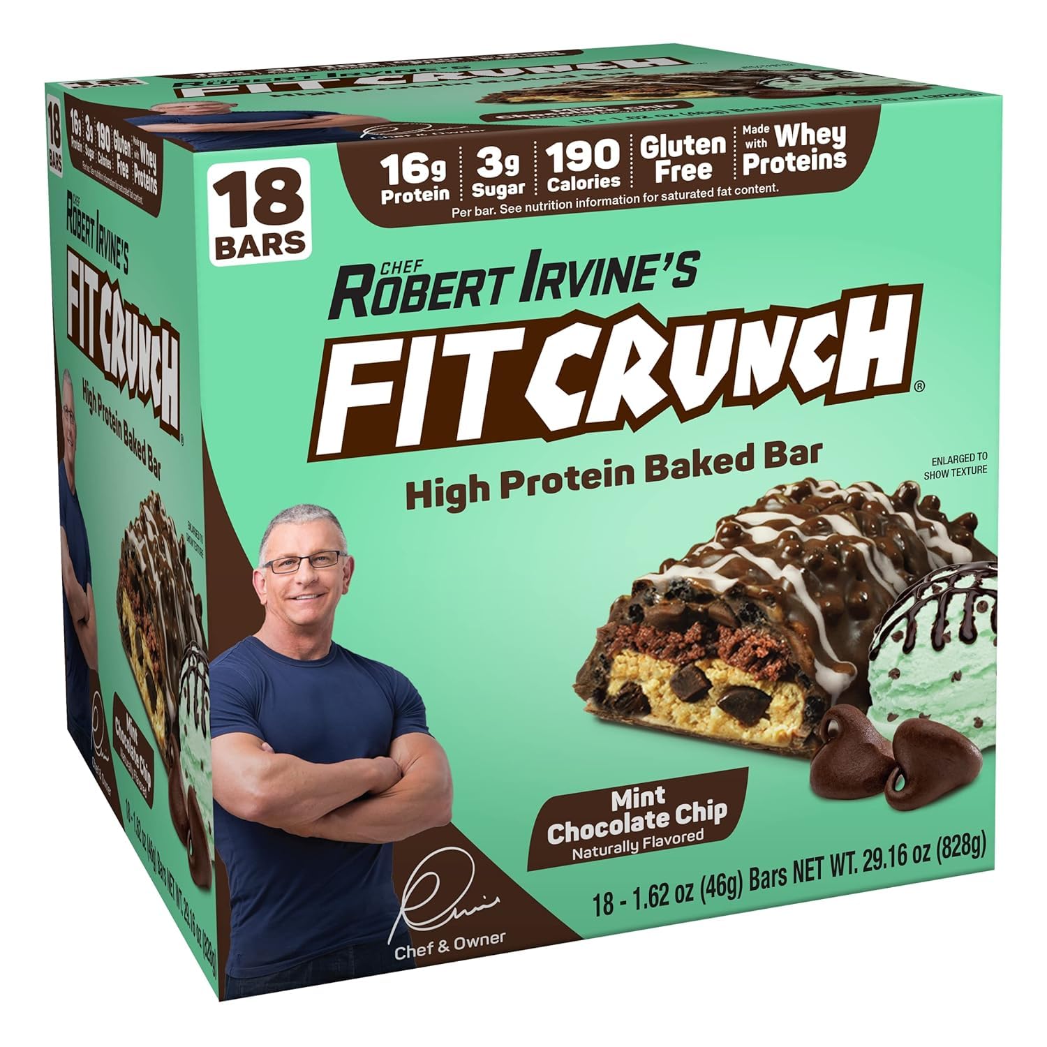 Snack Size Protein Bars, World’s Only 6-Layer Baked Bar, 3g of Sugar & Soft Cake Core (18 Bars, Mint Chocolate Chip)