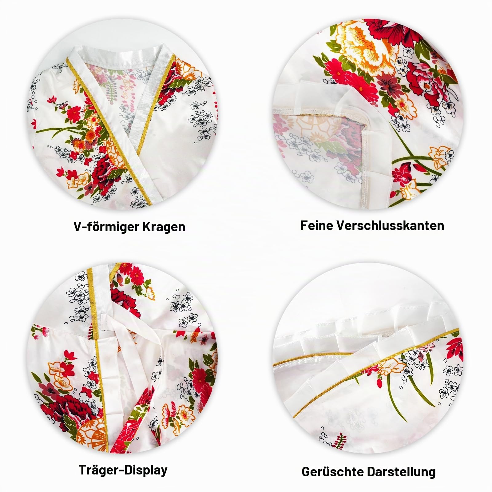 5PCS Damen Kimono Kurzer, Japanisch Yukata Kostüm Set für Karneval