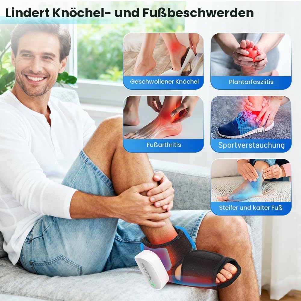Elektrisch Fußmassagegerät Luftkompression, Kabelloses Fussmassagegerät mit 3 Intensitätsstufen, 4 Heizstufen und 4 Airbag-Massagestufen, Timer, 3000mAh Akku