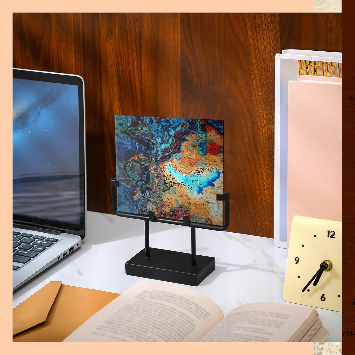 4 Pcs Square Metal Display Stands 6 Inch Plate Frame Holder Easel Stand for Art Panels, Picture, Photos, Plaques
