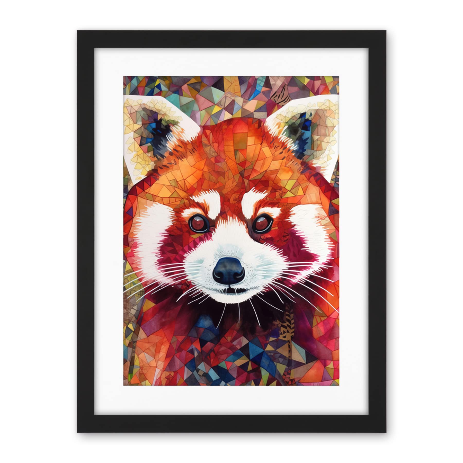 Artery8 Red Panda Portrait Multicoloured Folk Art Artwork Framed Wall Art Print 18X24 Inch