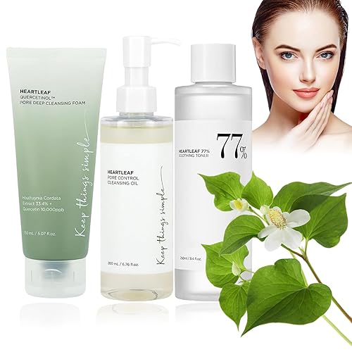 Heartleaf 77% Soothing Toner 250ml - Heartleaf Pore Cleansing Foam 150ml - 77% Pore Cleansing Oil 200ml - Reduce Pore Toner Deep Cleanseing Quercetin Heartleaf Facial Cleanser Schiuma Detergente