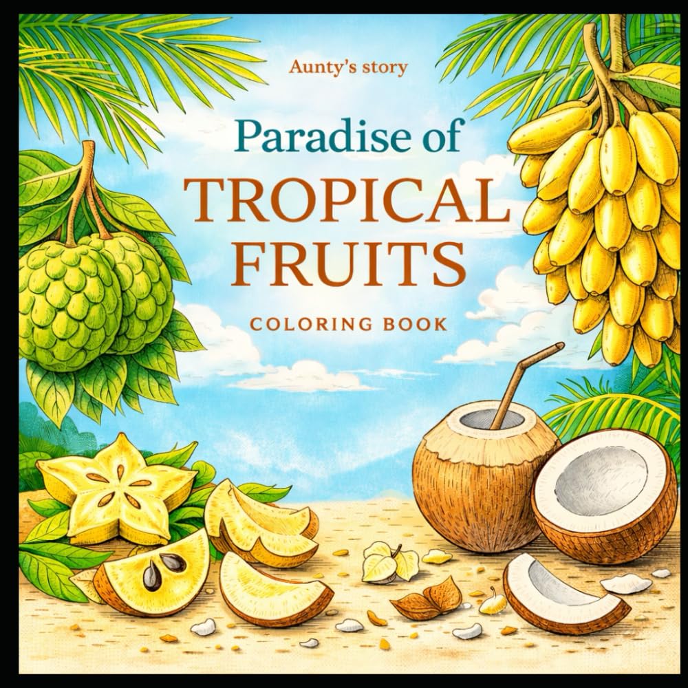 Paradise of Tropical Fruits Coloring Book Relaxing Tropical Fruit Coloring Pages for Adults & Kids | 8.5 x 8.5 Inch Square Coloring Book: Relax and ... Illustrations | Stress Relief Coloring Book