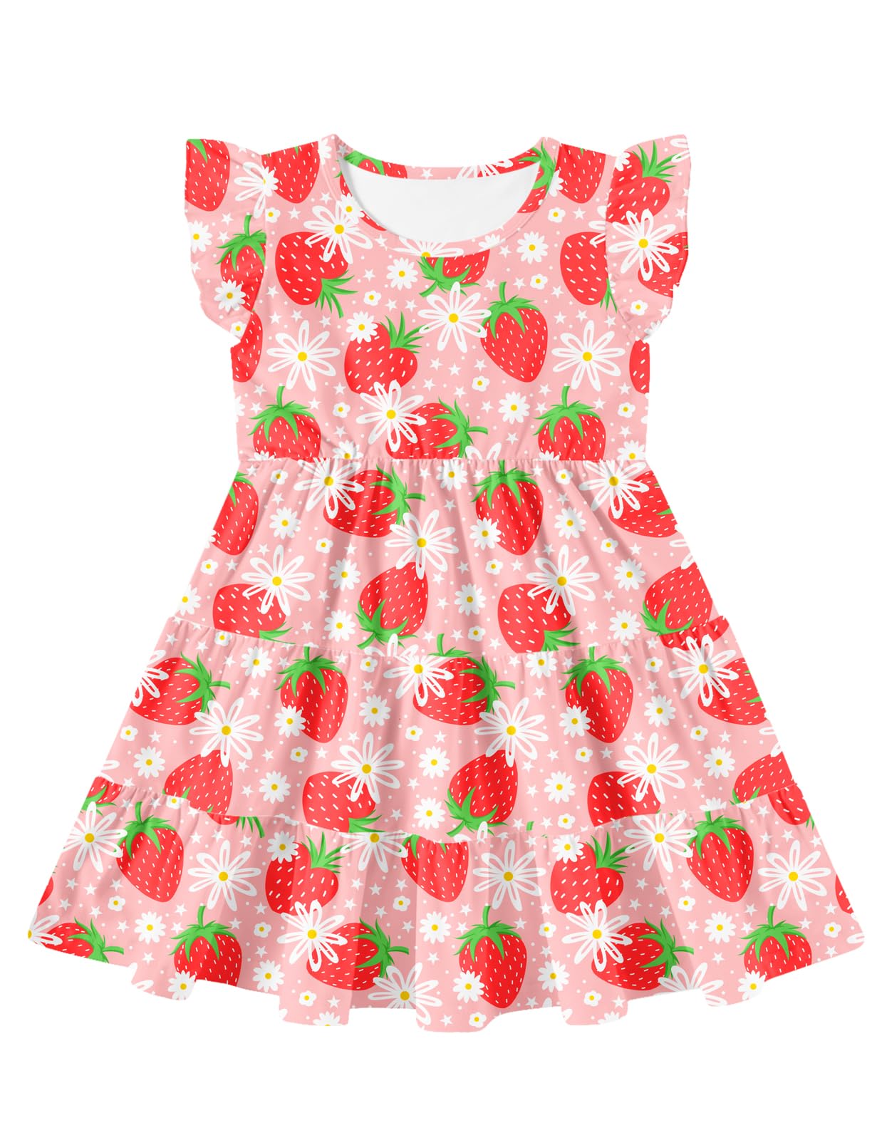 Kimoda Girl's Summer Dress Ruffle Sleeve A-line Tiered Swing Casual Cute Twirl Sundress for 2-6 Years